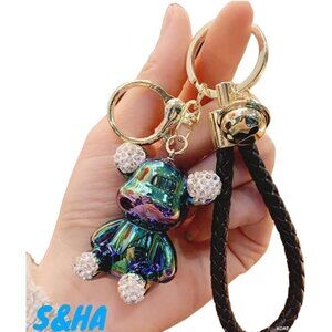 ✨ Generic Keychain Women Black Teddy bear 3D Cute Charm Pendant Key Ring GiftBag